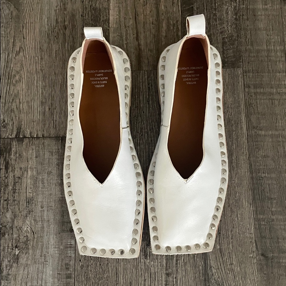 White Studded Square-Toe Leather Ballet Flats (sample) - Picture 2 of 7